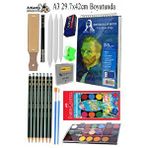 Artlantis Telli Suluboya Bloğu Kağıdı A3 210gr 20 Yaprak İnce Dokulu Gölgelendirme Zımpara 21 Renk Suluboya Dereceli Kalem Uzatma Çok Renkli