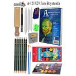 Artlantis Telli Suluboya Bloğu Kağıdı A4 210gr 20 Yaprak İnce Dokulu Gölgelendirme Zımpara 21 Renk Suluboya Dereceli Kalem Uzatma Çok Renkli