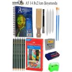 Artlantis Telli Suluboya Bloğu Kağıdı A5 210GR 20 Yaprak Ince Dokulu Gölgelendirme Zımpara 12 Renk Suluboya Dereceli Kalem Uzatma - Çok Renkli - Suluboya Kağıdı