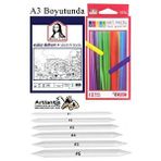 Artlantis Toz Pastel Boya 12 Renk A3 Monalisa Eskiz Defteri Pastel Dağıtma Kalemi 1 Paket Toz Soft Pastel Boya 12li Yumuşak Pastel Çok Renkli