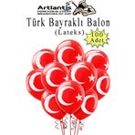 Artlantis Türk Bayraklı Balon 100 Adet Ay Yıldızlı Balon Süsleme 29 Ekim 23 Nisan Kırmızı Beyaz Balon Bayrak Balon Bayram