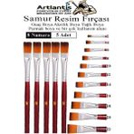 Artlantis Yassı Uçlu 8 Numara Resim Fırçası 5 Li 1 Paket Samur Kesik Uçlu Fırça Seti Guaj Sulu Akrilik Yağlı Boya Fırçaları - Standart - Naturel