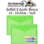 Artlantis Yeşil A4 Çıtçıtlı Dosya Şeffaf Renkli Zarf Dosya 2 Adet Çıt Çıtlı Dosya Su Geçirmez 100 Yaprak Kapasite - 24x34 cm