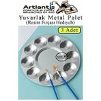 Artlantis Yuvarlak Metal Palet 3 Adet Metal Boya Paleti 10 Hazneli 17 Cm Paslanmaz Resim Boyama Paleti Fırça Hediyeli