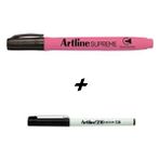 Artline 210 N Koyu Siyah 0.6mm Çizim ve İmza Kalemi + Supreme Highlighter Pembe Özellikli Set