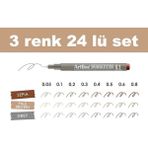 Artline Teknik Çizim Kalemi Set 24'lü Kahve-Gri-Sepia Tonlar Metal Çerçeve ile Uzun Ömürlü
