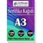 ArtMaster A3 Sertifika Kağıdı 100 Adet 300 Gram Kalın Fotokopi Kağıdı Tüm Yazıcılara Uyumlu 29.7X42 cm Kalın Baskı Kağıdı