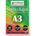 ArtMaster A3 Sertifika Kağıdı 50 Adet 250 Gram Kalın Fotokopi Kağıdı Tüm Yazıcılara Uyumlu 29.7X42 cm Kalın Baskı Kağıdı - 1