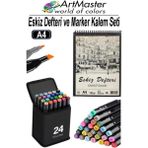 ArtMaster A4 Eskiz Defteri 50 Yaprak 100 gr 1 Adet 24 Renk Marker Kalem Çift Taraflı Touch Çift Uçlu Eskiz Defteri Boya Seti - Renkli - Standart