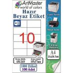ArtMaster A4 Hazır Beyaz Etiket 105X57 mm 100 Sayfa 1 Paket 10 Lu Kendinden Yapışkanlı Fotokopi Lazer Inkjet Kağıdı Yazıcılar Için - Standart