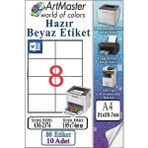 ArtMaster A4 Hazır Beyaz Etiket 105X74 mm 10 Sayfa 1 Paket 8 Li Kendinden Yapışkanlı Fotokopi Lazer Inkjet Kağıdı Yazıcılar Için - Standart