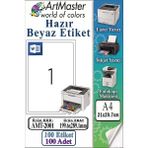 ArtMaster A4 Hazır Beyaz Etiket 199.6X289.1MM 100 Sayfa 1 Paket Kendinden Yapışkanlı Fotokopi Lazer Inkjet Kağıdı Yazıcılara Için - Standart