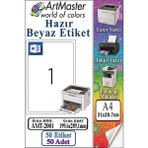 ArtMaster A4 Hazır Beyaz Etiket 199.6X289.1MM 50 Sayfa 1 Paket Kendinden Yapışkanlı Fotokopi Lazer Inkjet Kağıdı Yazıcılara Uyumlu - Standart