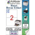 ArtMaster A4 Hazır Beyaz Etiket 210X148.5MM 100 Sayfa 1 Paket 2 Li Kendinden Yapışkanlı Fotokopi Lazer Inkjet Kağıdı Yazıcılar - Standart