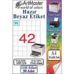 ArtMaster A4 Hazır Beyaz Etiket 35X42.43 mm 42 Li 50 Sayfa 1 Paket Kendinden Yapışkanlı Fotokopi Lazer Inkjet Kağıdı Yazıcılar - Standart