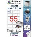 ArtMaster A4 Hazır Beyaz Etiket 37X24 mm 55 Li 10 Sayfa 1 Paket Kendinden Yapışkanlı Fotokopi Lazer Inkjet Kağıdı Yazıcılar - Standart
