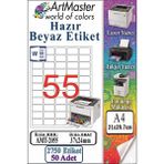 ArtMaster A4 Hazır Beyaz Etiket 37X24 mm 55 Li 50 Sayfa 1 Paket Kendinden Yapışkanlı Fotokopi Lazer Inkjet Kağıdı Yazıcılar - Standart