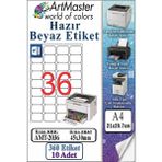 ArtMaster A4 Hazır Beyaz Etiket 45X30MM 10 Sayfa 1 Paket 36 Lı Kendinden Yapışkanlı Fotokopi Lazer Inkjet Kağıdı Yazıcılarla Uyuml - Standart