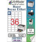 ArtMaster A4 Hazır Beyaz Etiket 45X30MM 100 Sayfa 1 Paket 36 Lı Kendinden Yapışkanlı Fotokopi Lazer Inkjet Kağıdı Yazıcılarla - Standart