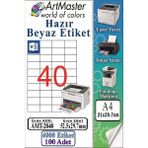 ArtMaster A4 Hazır Beyaz Etiket 52.5X29.7MM 100 Sayfa 1 Paket 40 Lı Kendinden Yapışkanlı Fotokopi Lazer Injekt Kağıdı Yazıcılar - Standart