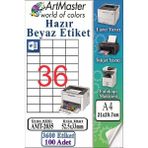 ArtMaster A4 Hazır Beyaz Etiket 52.5X33MM 100 Sayfa 1 Paket 36 Lı Kendinden Yapışkanlı Fotokopi Lazer Inkjet Kağıdı Yazıcılar Için - Standart