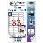 ArtMaster A4 Hazır Beyaz Etiket 63.5x25.4mm 10 Sayfa 1 Paket 33 Lü Kendinden Yapışkanlı Fotokopi Lazer İnkjet Kağıdı Yazıcılarla