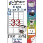 ArtMaster A4 Hazır Beyaz Etiket 63.5X25.4MM 50 Sayfa 1 Paket 33 Lü Kendinden Yapışkanlı Fotokopi Lazer Inkjet Kağıdı Yazıcılarla - Standart