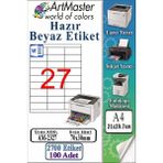 ArtMaster A4 Hazır Beyaz Etiket 70X30 mm 100 Sayfa 1 Paket 27 Li Kendinden Yapışkanlı Fotokopi Lazer Inkjet Kağıdı Yazıcılar Için - Standart