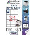 ArtMaster A4 Hazır Beyaz Etiket 70X42MM 10 Sayfa 1 Paket 21 Li Kendinden Yapışkanlı Fotokopi Lazer Inkjet Kağıdı Yazıcılar Için - Standart