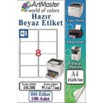 ArtMaster A4 Hazır Beyaz Etiket 99.1X67.7MM 100 Sayfa 1 Paket 8 Li Kendinden Yapışkanlı Fotokopi Lazer Inkjet Kağıdı Yazıcılarla - Standart
