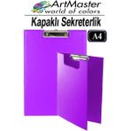 ArtMaster A4 Mor Kapaklı Sekreterlik 1 Adet Renkli Klipsli Metal Mekanizmalı 80 Yaprak Kapasiteli Ofis Büro - 22x32 cm - Standart