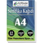ArtMaster A4 Sertifika Kağıdı 25 Adet Gramajlı Fotokopi Kağıdı 300 gr Tüm Yazıcılara Uyumlu 21X29.7 cm Kalın Baskı Kağıdı Kalın