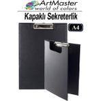 ArtMaster A4 Siyah Kapaklı Sekreterlik 1 Adet Renkli Klipsli Metal Mekanizmalı 80 Yaprak Kapasiteli Ofis Büro - 22x32 cm - Standart