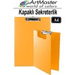 ArtMaster A4 Turuncu Kapaklı Sekreterlik 1 Adet Renkli Klipsli Metal Mekanizmalı 80 Yaprak Kapasiteli Ofis Büro - 22x32 cm - Standart
