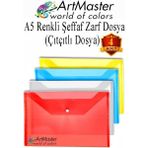 ArtMaster A5 Çıtçıtlı Dosya Şeffaf Renkli Zarf Dosya 4 Renk 17X22 cm Çıt Çıtlı Dosya Su Geçirmez 50 Yaprak Kapasiteli - Çok Renkli