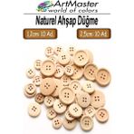 ArtMaster Ahşap Naturel Düğme 60 Adet 1 Paket Anasınıfı Okul Kreş Etkinlik Sanat 1,2cm 50 Adet 2,5cm 10 Adet