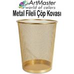 ArtMaster Altın Sarı Çöp Kovası Paslanmaz Çelik Fileli 1 Adet Ofis Büro Okul Çöp Kovası Metal Delikli Kolay Kullanım - Altın - Sarı - 3 lü - Standart