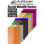 ArtMaster Aynalı Metalik Fon Kartonu 50X70 cm 10 Renk 1 Paket Dekoratif Pırıltılı Folyo Kağıt Okul Sınıf Renkli - 50x70cm - Standart