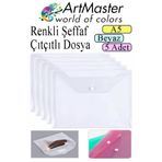 Artmaster Beyaz A5 Çıtçıtlı Dosya Şeffaf Renkli Zarf Dosya 5 Adet 17x22 cm Çıt Çıtlı Dosya Su Geçirmez 50 Yapr