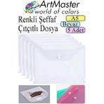 ArtMaster Beyaz A5 Çıtçıtlı Dosya Şeffaf Renkli Zarf Dosya 5 Adet 17X22 cm Çıt Çıtlı Dosya Su Geçirmez 50 Yaprak Kapasiteli