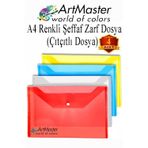 ArtMaster Çıtçıtlı Dosya A4 Şeffaf Renkli Zarf Dosya 4 Renk Çıt Çıtlı Dosya Su Geçirmez 100 Yaprak Kapasite Okul Ofis