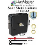 ArtMaster Duvar Saat Mekanizması 1 Adet 10 mm Şaft Sessiz Saat Motoru Akrep Yelkovan Okul Deney Saat Yapım Seti - Siyah - Kırmızı - Standart