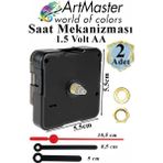 ArtMaster Duvar Saat Mekanizması 2 Adet 10 mm Şaft Sessiz Saat Motoru Akrep Yelkovan Okul Deney Saat Yapım Seti - Siyah - Kırmızı - Standart