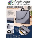 ArtMaster Gri Resim Çantası Kumaş 37X54 cm 1 Adet Teknik Resim Dosya Çantası 35X50 cm Askılı Bez Proje Çantası Fermuarlı Okul - 37x54cm - Standart
