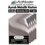 Artmaster Gümüş Gri Renkli 35x50 Metalik Aynalı Fon Kartonu 5 Adet 1 Paket Metalik Aynalı Fon Karton