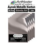 Artmaster Gümüş Gri Renkli 50x70 Metalik Aynalı Fon Kartonu 5 Adet 1 Paket Metalik Aynalı Fon Karton