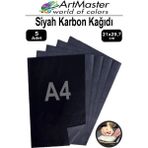 ArtMaster Karbon Kağıdı A4 Siyah 5 Adet 21X29,7 cm Transfer Kağıdı Kopya Kağıdı Renkli Karbon Kağıdı Ahşap Seramik Metal Cam - Standart