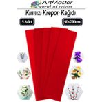 ArtMaster Krapon Kağıdı Kırmızı Renk 5 Adet 50X200 cm Grapon Kağıdı 5'li Okul Proje Sınıf Anaokulu Kreş Süsleme - 50x200cm - Standart