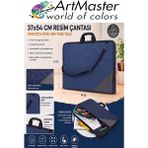 ArtMaster Lacivert Resim Çantası Kumaş 37X54 cm 1 Adet Teknik Resim Dosya Çantası 35X50 cm Askılı Bez Proje Çantası Fermuarlı Okul - 37x54cm - Standart
