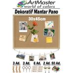 ArtMaster Mantar Pano Ahşap Çerçeve Duvara Monte 30X45 cm 1 Adet Harita Çivisi Hediyeli Dekorasyon Mantar Çerçeve Evde Okulda Büro - Naturel - Standart